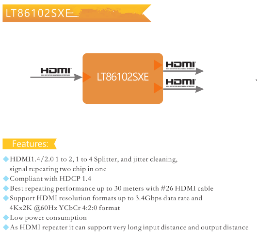 LT86102SXE集成CEC控制器 ?集成EDID影子RAM和嵌入式EDID 